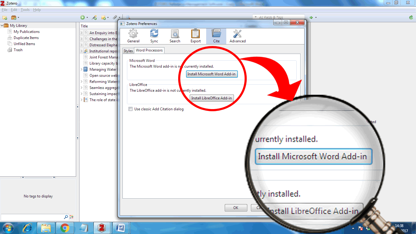 how to have zotero in word add in